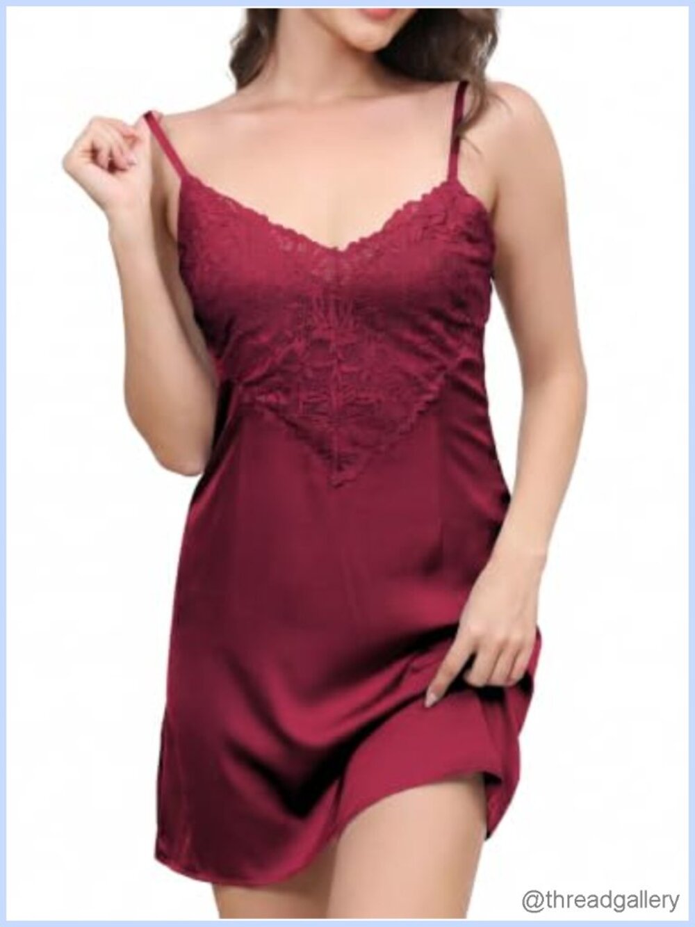 Satin Lace Nightgown Slip Dress Adjustable Straps V-Neck Chemise